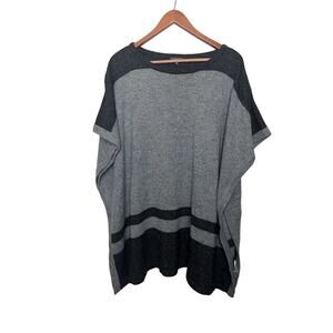 Vince Camuto Gray Black Stripe Trim Relaxed Fit Poncho Sweater Sz M/L